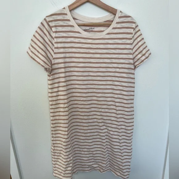 Universal Thread Women's Striped Short Sleeve T-Shirt Dress White And Beige - Picture 5 of 8